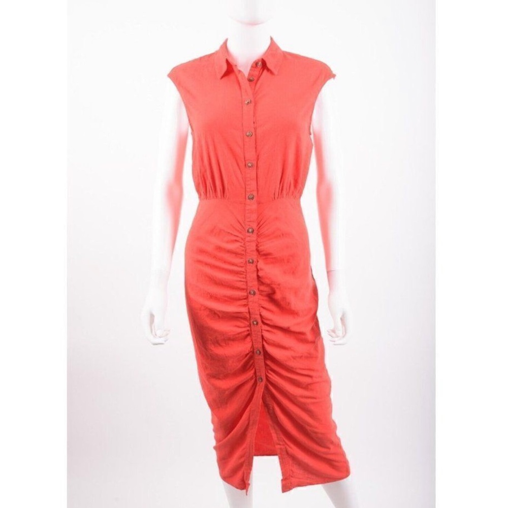 Sleeveless Button-Down Red Dress